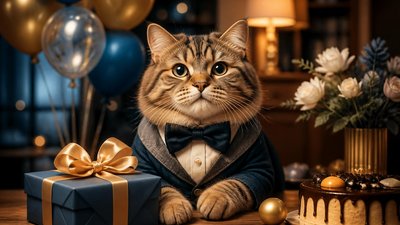 Чудесная открытка с котом на именины для дорогого кума