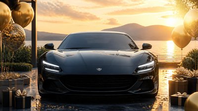 Чудесная картинка с авто на поздравление к именинам для супруга