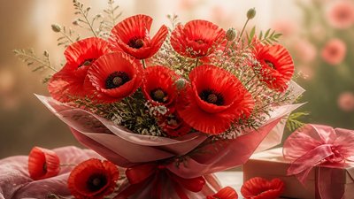 Открытка с  маками и стихами на день рождения для подруги