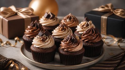 Чудесная открытка с кексами на день рождения для свекра