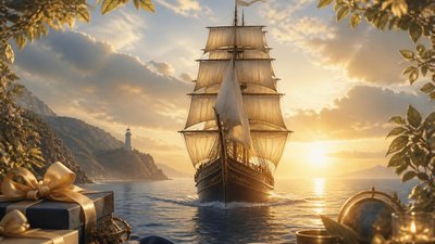 Чарующая открытка с кораблем на именины для любимого зятя